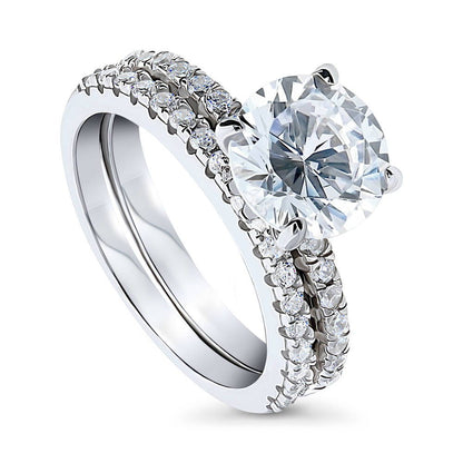 Solitaire Hidden Halo 2.7ct CZ Ring Set in Sterling Silver