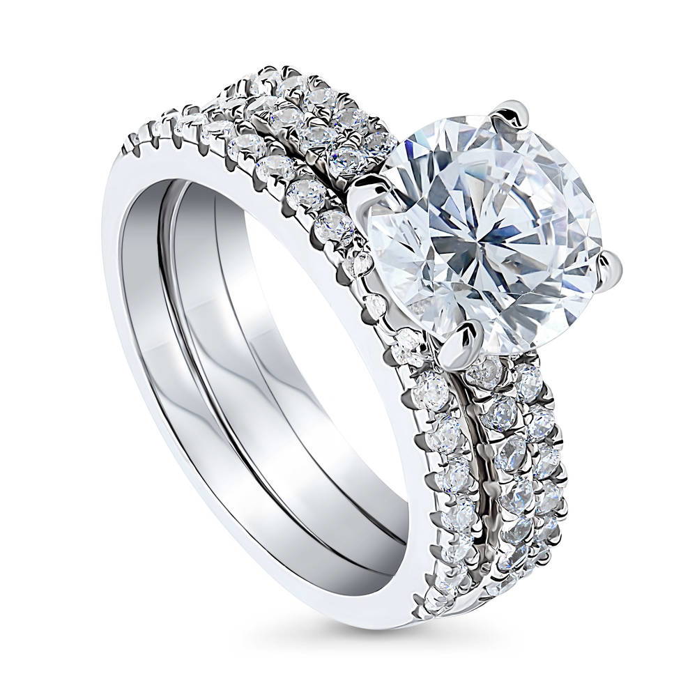Front view of Solitaire Hidden Halo 2.7ct CZ Ring Set in Sterling Silver, 4 of 11