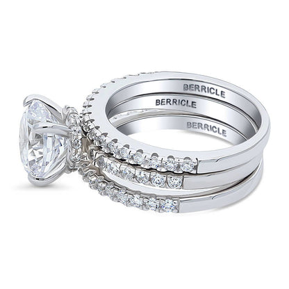Solitaire Hidden Halo 2.7ct CZ Ring Set in Sterling Silver