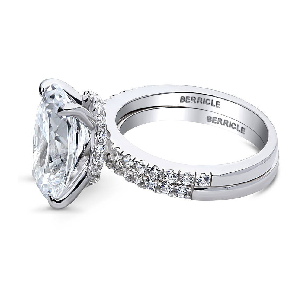 Angle view of Solitaire Hidden Halo 5.5ct Oval CZ Ring Set in Sterling Silver, 5 of 12