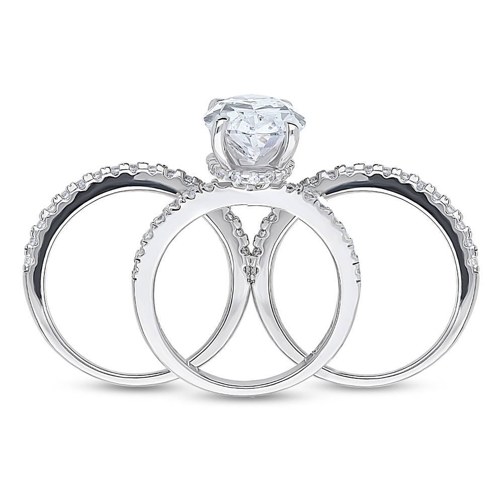 Alternate view of Solitaire Hidden Halo 5.5ct Oval CZ Ring Set in Sterling Silver, 8 of 11