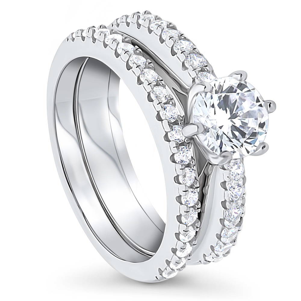 Front view of Solitaire 1ct CZ Ring Set in Sterling Silver, 4 of 11