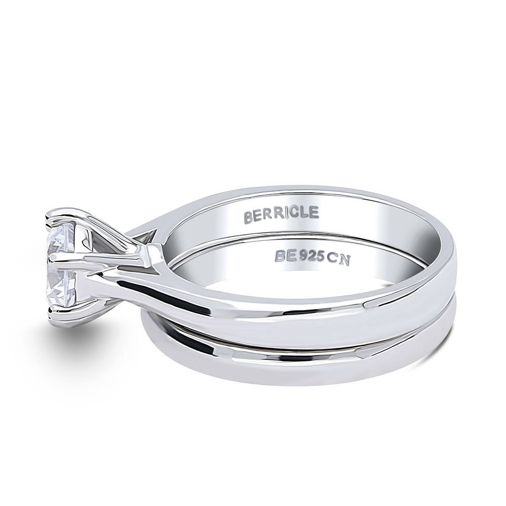 Angle view of Solitaire 1ct CZ Ring Set in Sterling Silver, 5 of 10