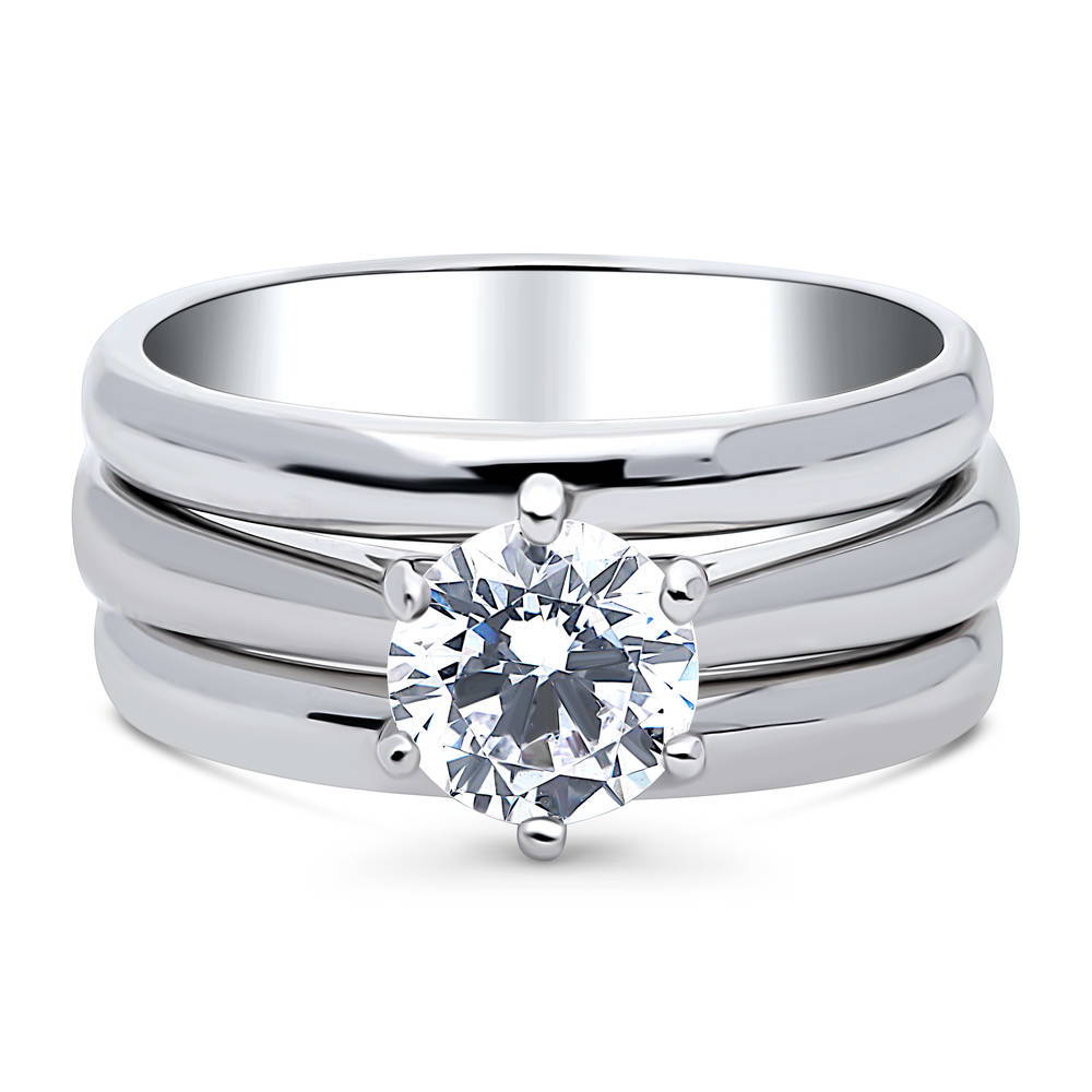 Solitaire 1ct CZ Ring Set in Sterling Silver, 1 of 10