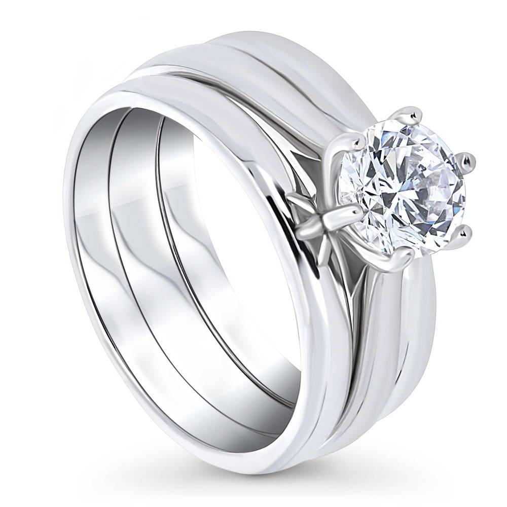 Front view of Solitaire 1ct CZ Ring Set in Sterling Silver, 4 of 10