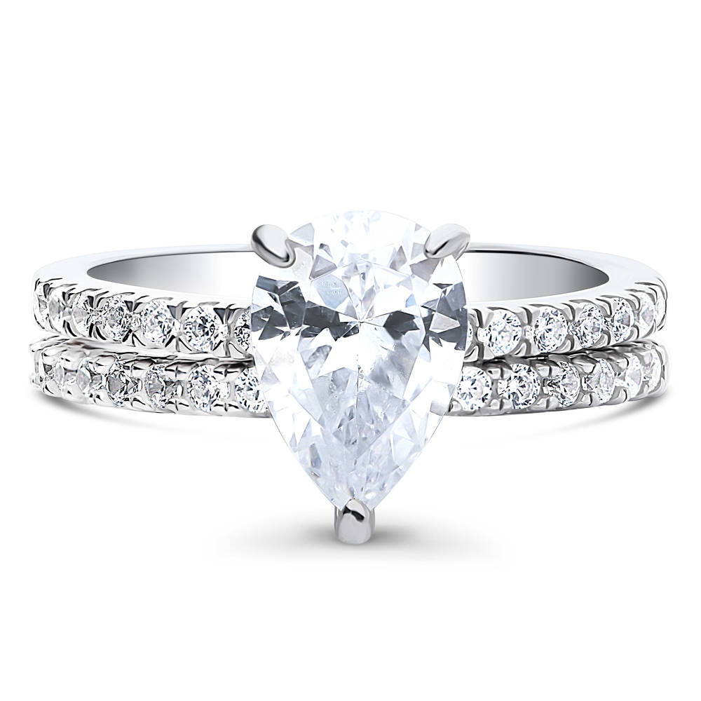 Solitaire Hidden Halo 1.8ct Pear CZ Ring Set in Sterling Silver
