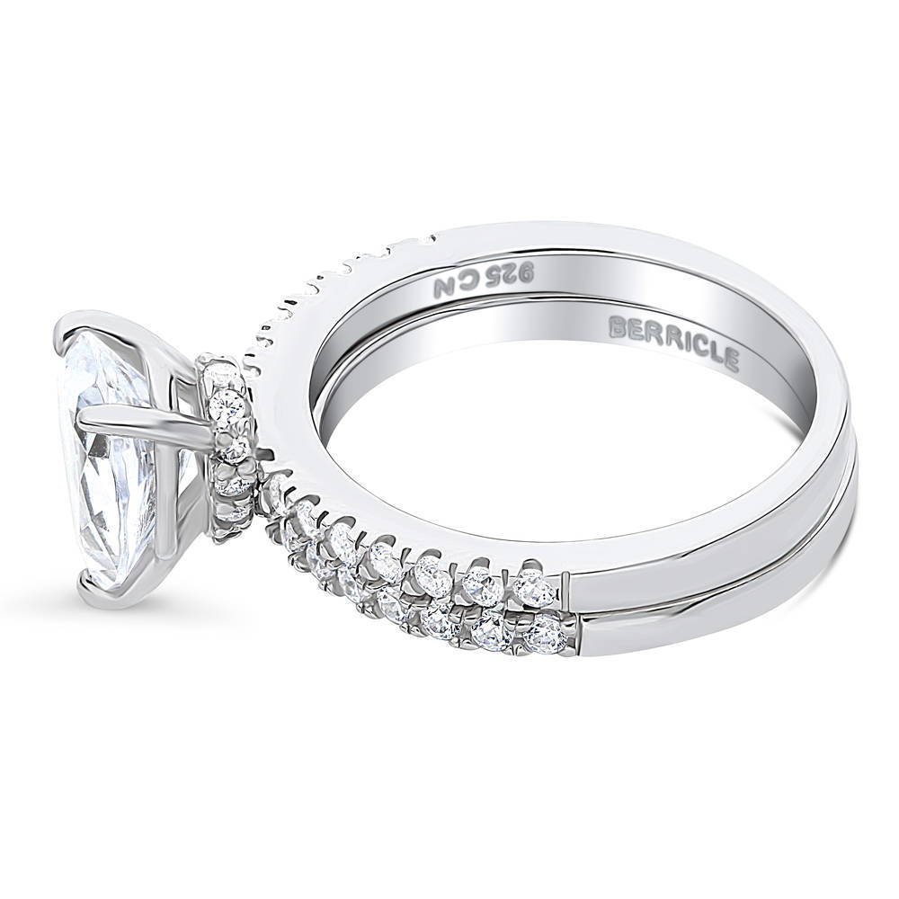 Solitaire Hidden Halo 1.8ct Pear CZ Ring Set in Sterling Silver