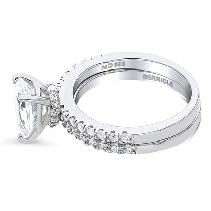 Solitaire Hidden Halo 1.8ct Pear CZ Ring Set in Sterling Silver