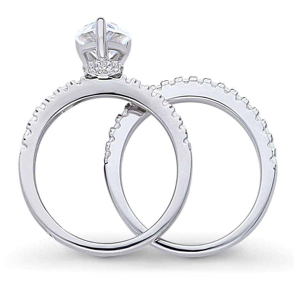 Alternate view of Solitaire Hidden Halo 1.8ct Pear CZ Ring Set in Sterling Silver, 8 of 12