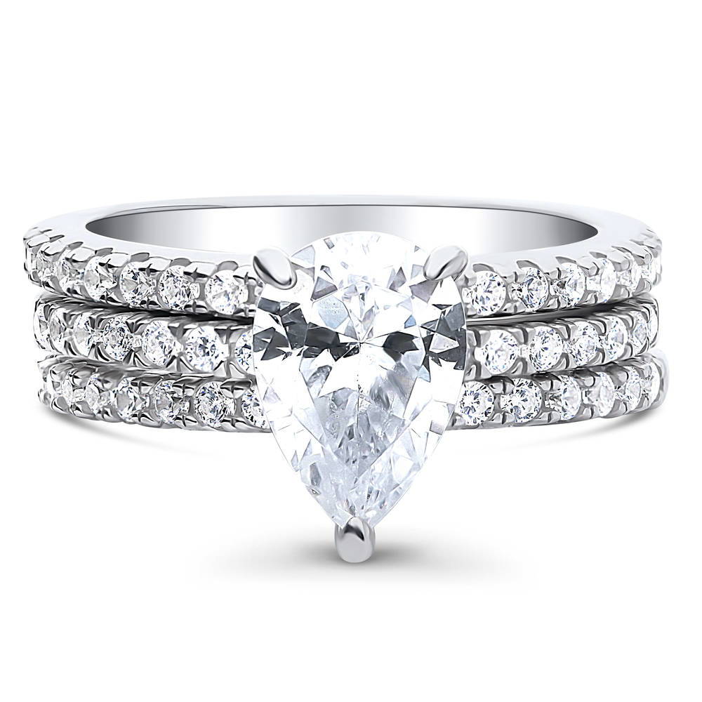 Solitaire Hidden Halo 1.8ct Pear CZ Ring Set in Sterling Silver