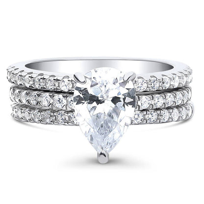 Solitaire Hidden Halo 1.8ct Pear CZ Ring Set in Sterling Silver