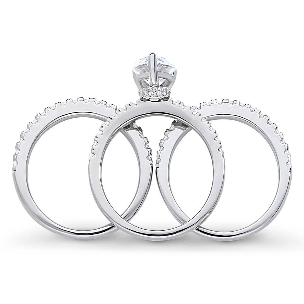 Solitaire Hidden Halo 1.8ct Pear CZ Ring Set in Sterling Silver