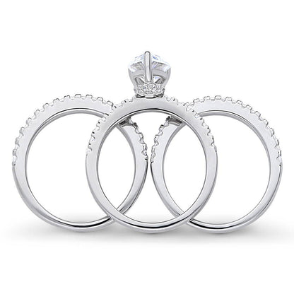 Solitaire Hidden Halo 1.8ct Pear CZ Ring Set in Sterling Silver