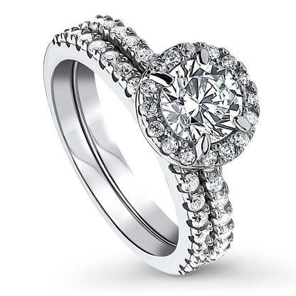 Halo CZ Ring Set in Sterling Silver