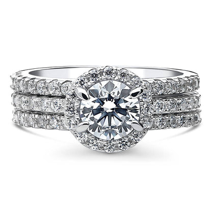 Halo CZ Ring Set in Sterling Silver