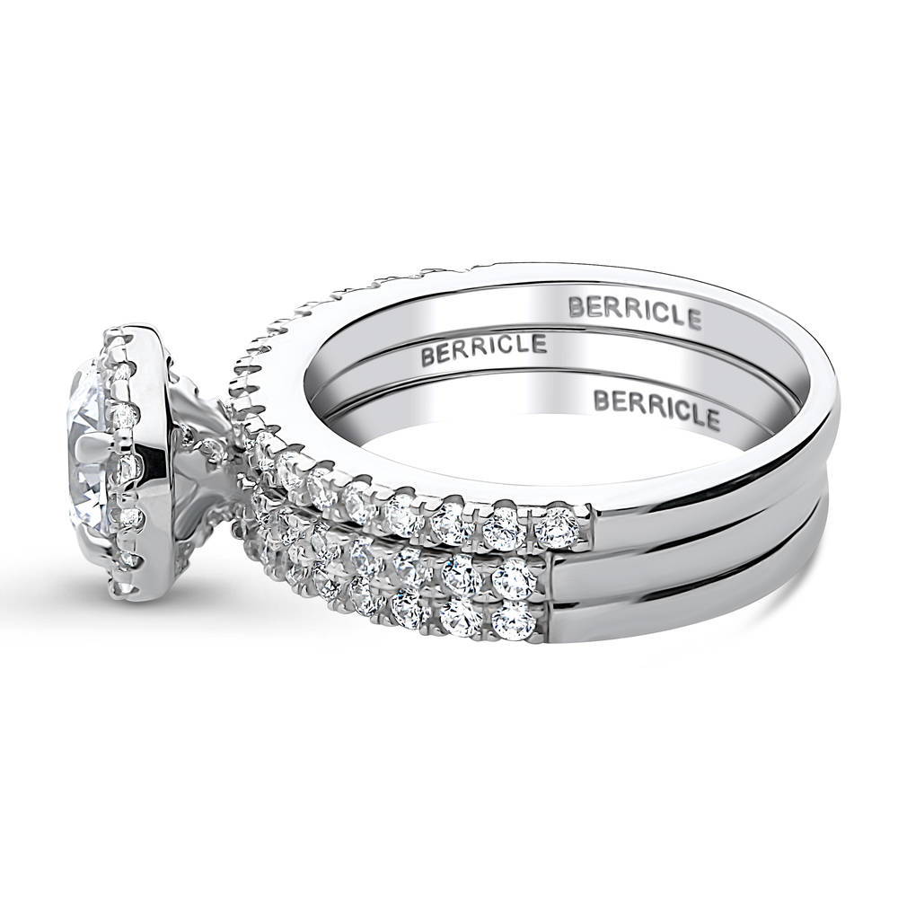 Angle view of Halo CZ Ring Set in Sterling Silver, 4 of 10