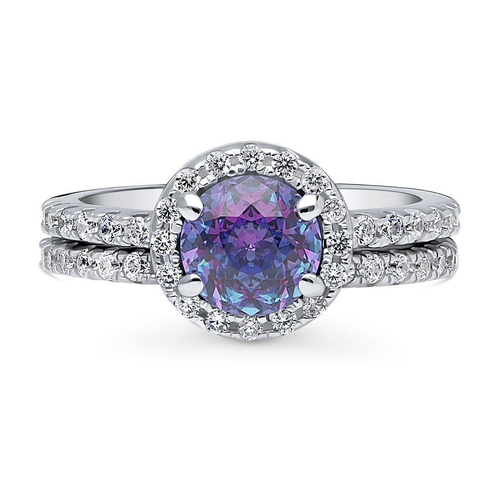Halo Kaleidoscope Purple Aqua CZ Ring Set in Sterling Silver, 1 of 10