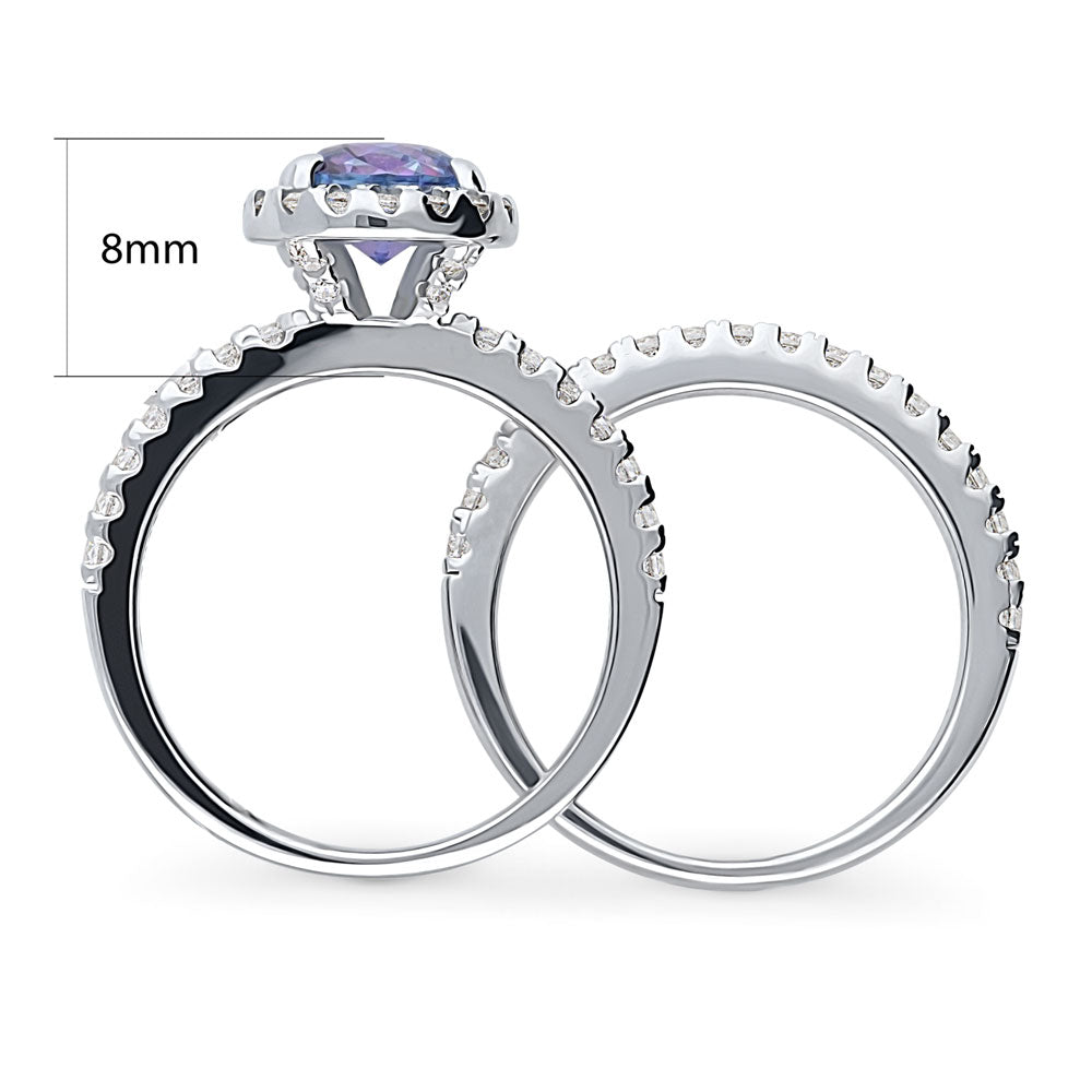 Alternate view of Halo Kaleidoscope Purple Aqua CZ Ring Set in Sterling Silver, 8 of 10