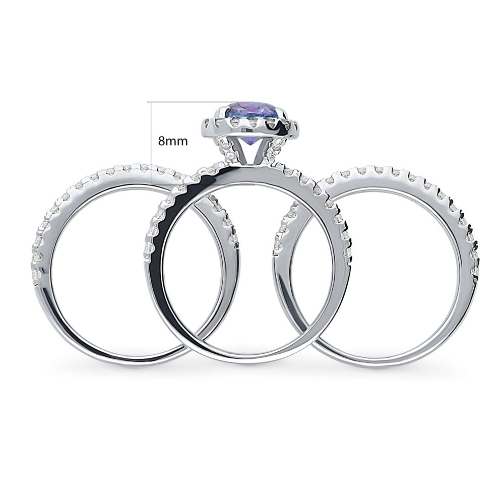 Halo Kaleidoscope Purple Aqua Round CZ Ring Set in Sterling Silver