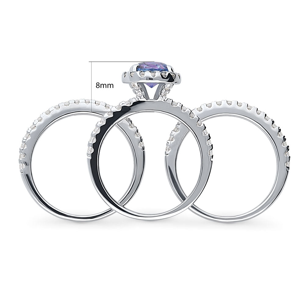 Halo Kaleidoscope Purple Aqua CZ Ring Set in Sterling Silver