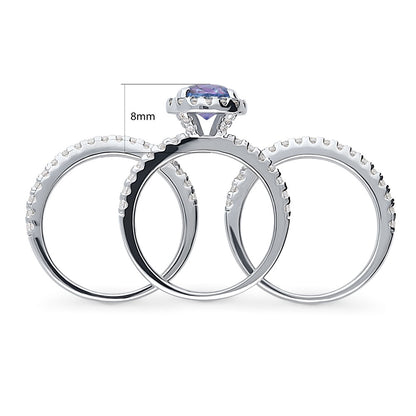 Halo Kaleidoscope Purple Aqua CZ Ring Set in Sterling Silver