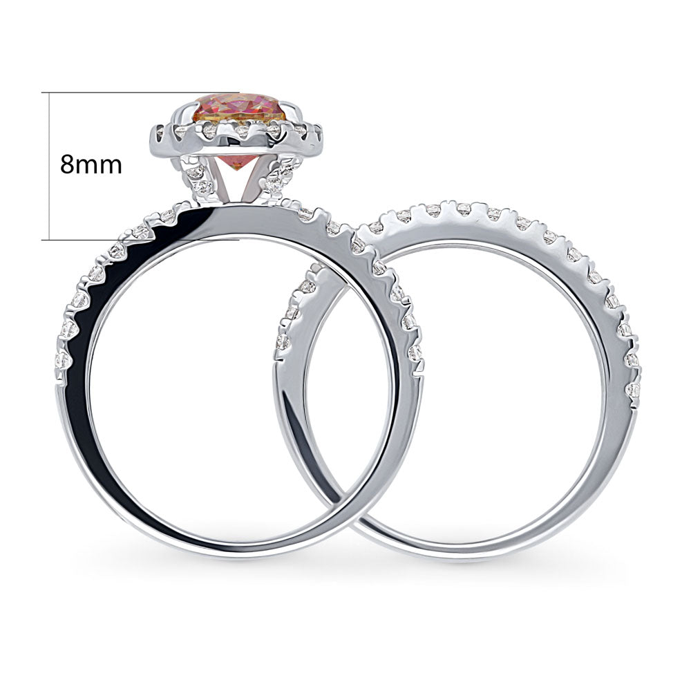 Halo Kaleidoscope Red Orange CZ Ring Set in Sterling Silver