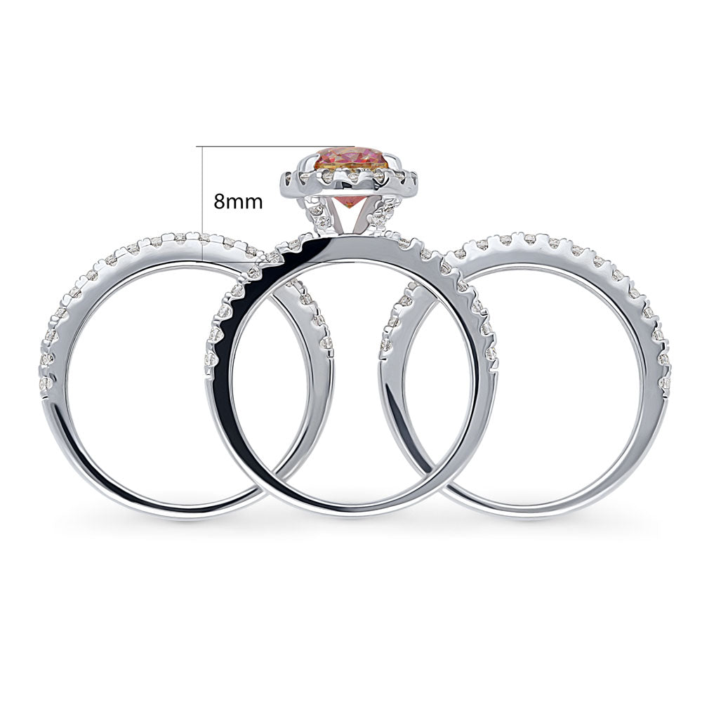 Alternate view of Halo Kaleidoscope Red Orange CZ Ring Set in Sterling Silver, 8 of 10