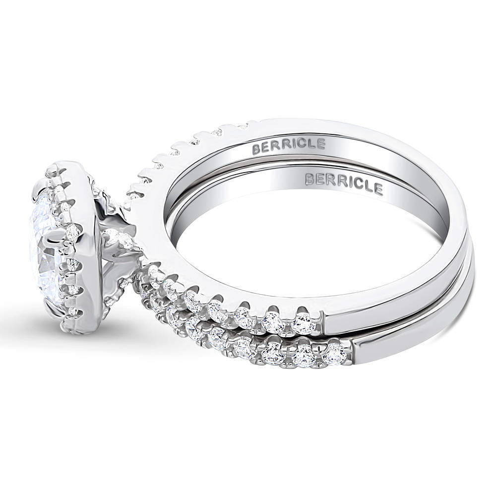 Angle view of Halo Cushion CZ Ring Set in Sterling Silver, 5 of 14