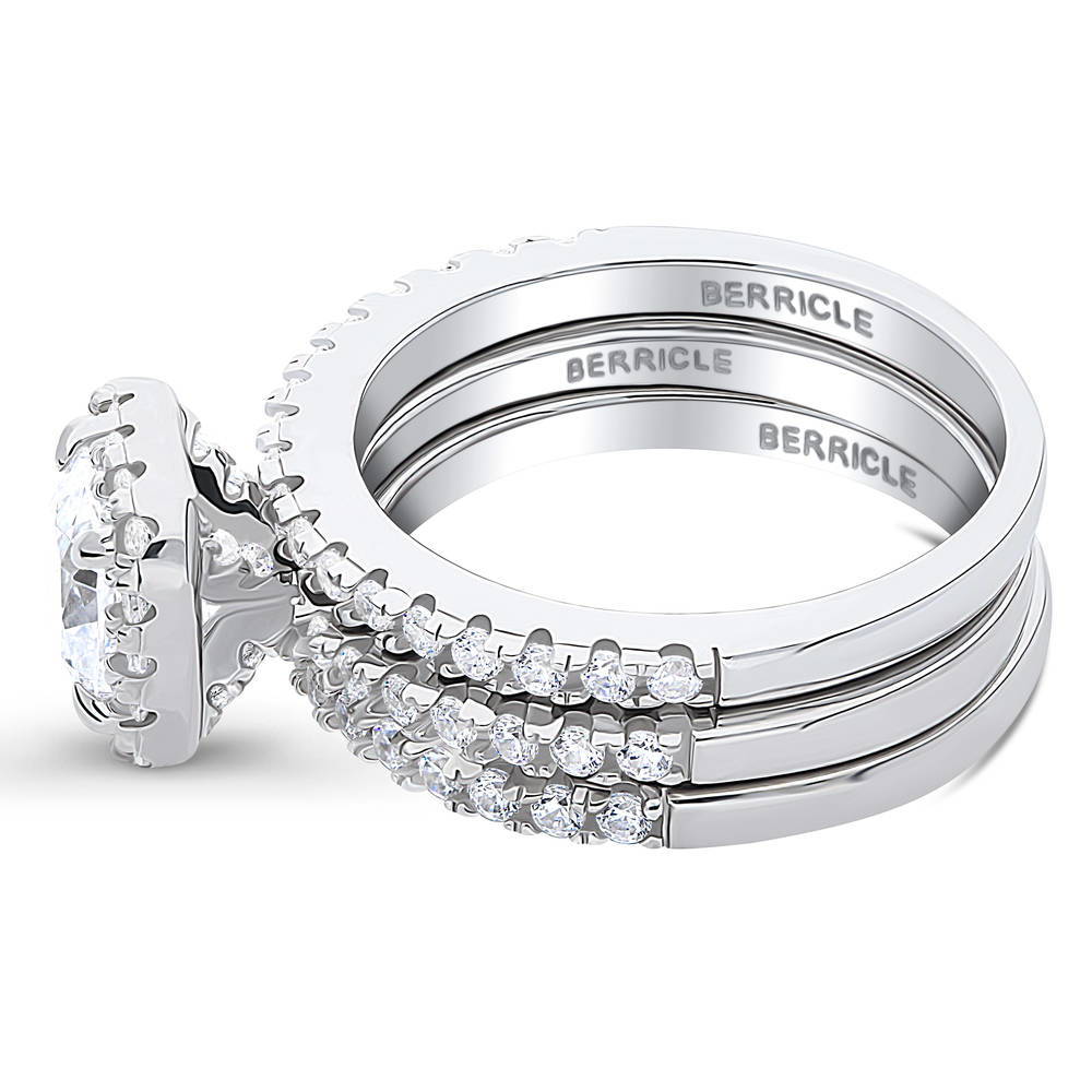 Angle view of Halo Cushion CZ Ring Set in Sterling Silver, 5 of 13