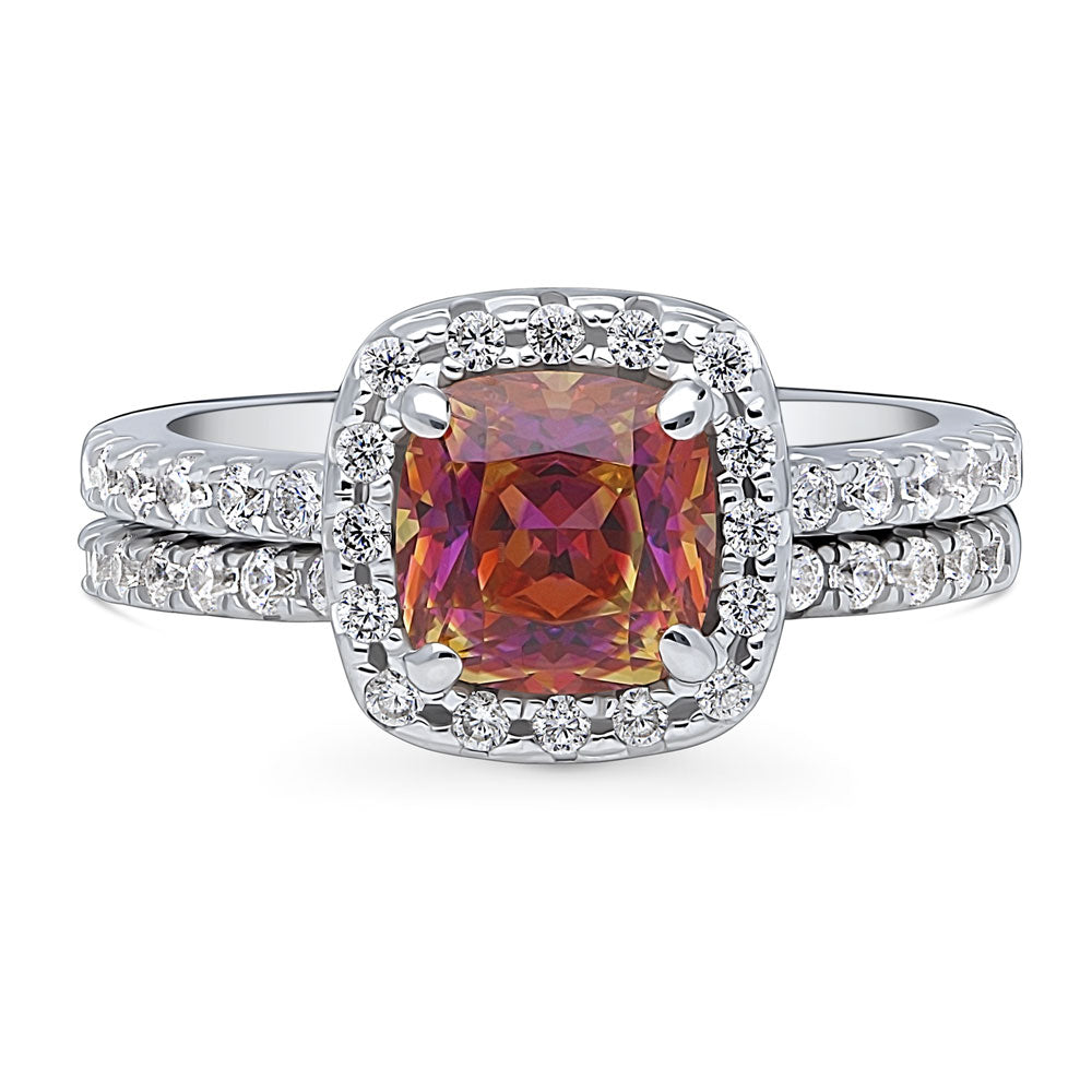Halo Kaleidoscope Red Orange CZ Ring Set in Sterling Silver, 1 of 10