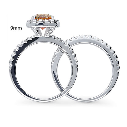 Halo Kaleidoscope Red Orange CZ Ring Set in Sterling Silver