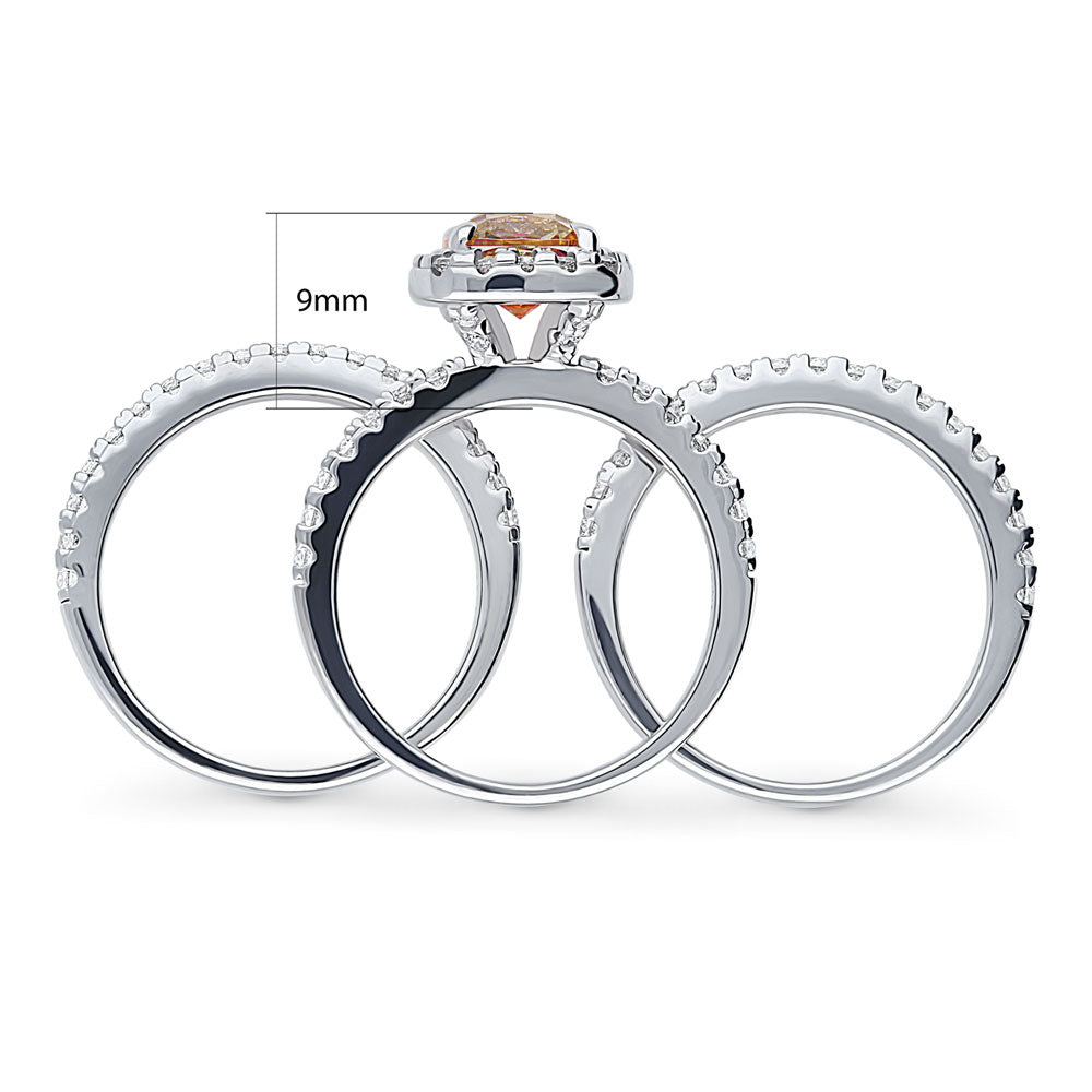 Alternate view of Halo Kaleidoscope Red Orange CZ Ring Set in Sterling Silver, 8 of 10