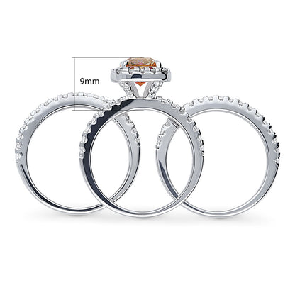 Halo Kaleidoscope Red Orange CZ Ring Set in Sterling Silver