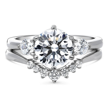 3-Stone Wishbone 7-Stone 2ct CZ Ring Set in Sterling Silver