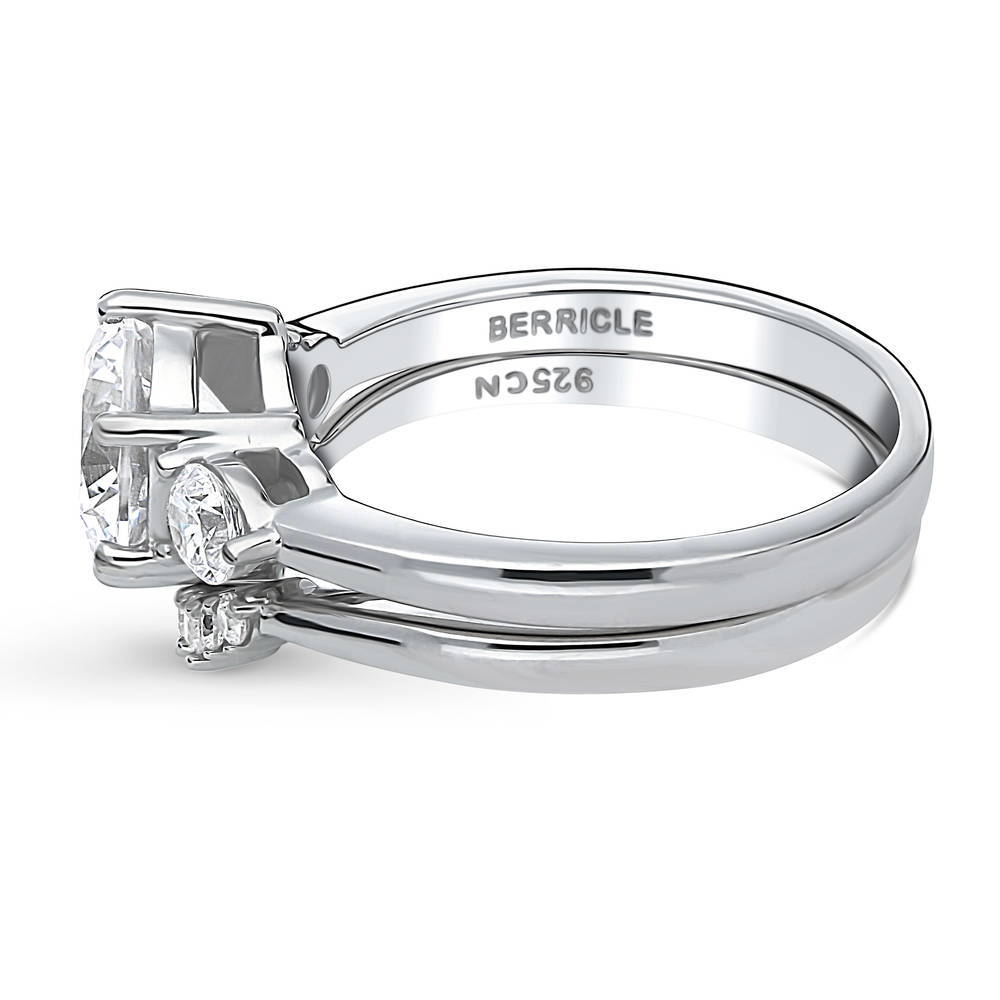 Angle view of 3-Stone Wishbone 7-Stone 2ct CZ Ring Set in Sterling Silver, 5 of 18
