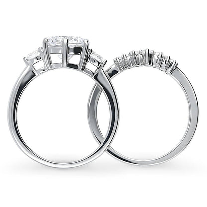 3-Stone Wishbone 7-Stone 2ct CZ Ring Set in Sterling Silver
