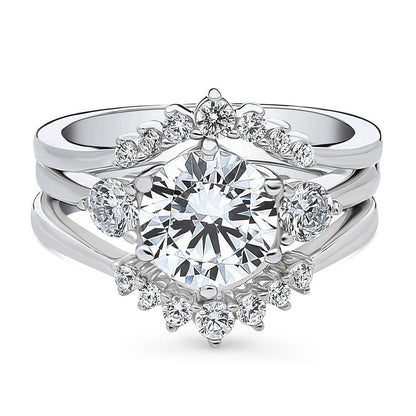 3-Stone Wishbone 7-Stone 2ct CZ Ring Set in Sterling Silver
