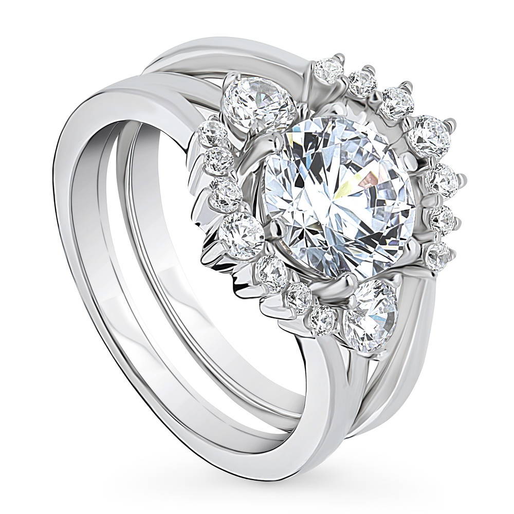 3-Stone Wishbone 7-Stone 2ct CZ Ring Set in Sterling Silver
