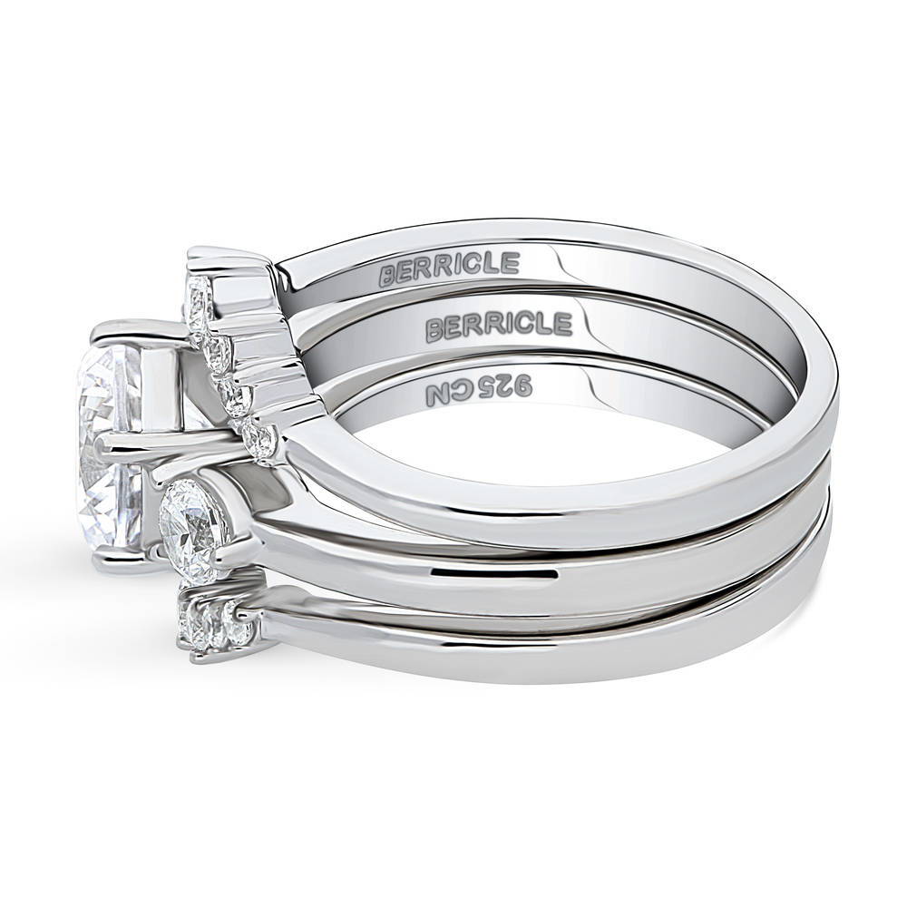 3-Stone Wishbone 7-Stone 2ct CZ Ring Set in Sterling Silver