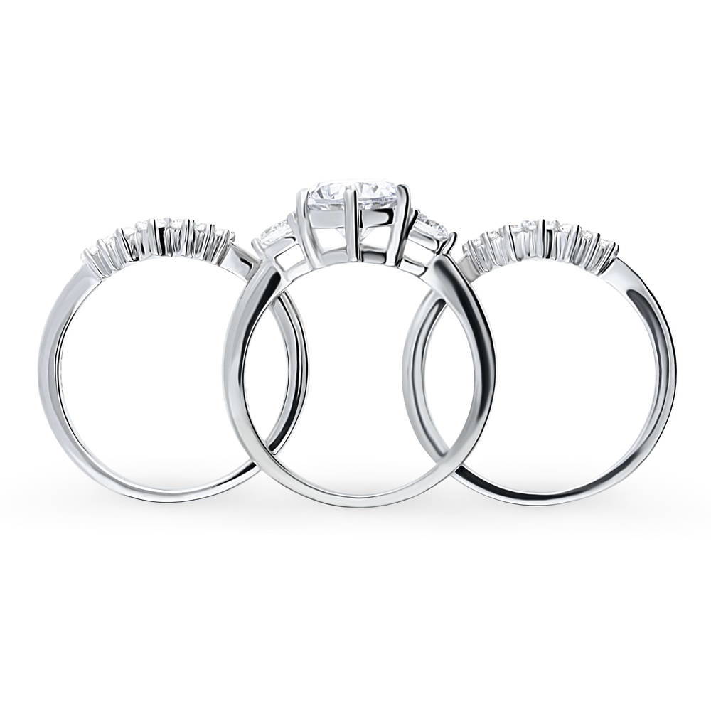 Alternate view of 3-Stone Wishbone 7-Stone 2ct CZ Ring Set in Sterling Silver, 8 of 18