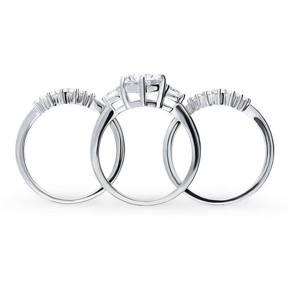 3-Stone Wishbone 7-Stone 2ct CZ Ring Set in Sterling Silver