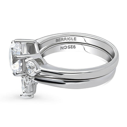 3-Stone Flower 7-Stone Wishbone CZ Ring Set in Sterling Silver