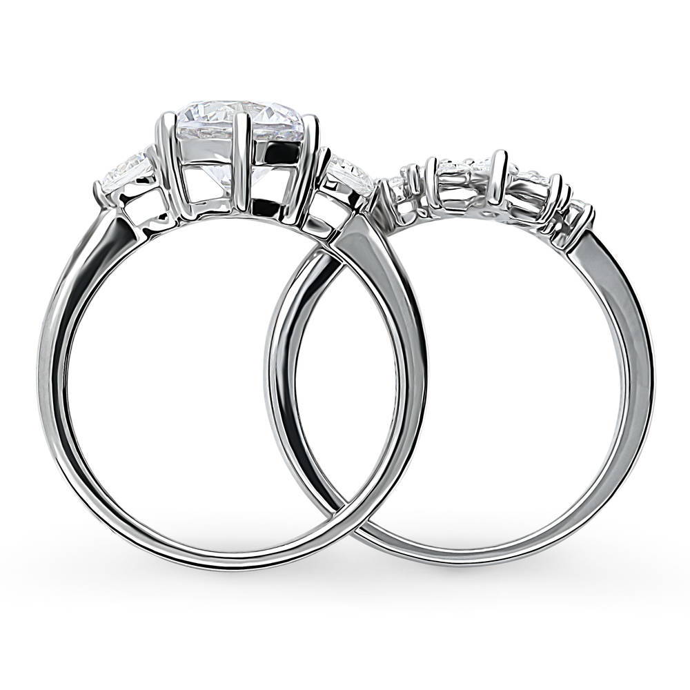 3-Stone Flower 7-Stone Wishbone CZ Ring Set in Sterling Silver