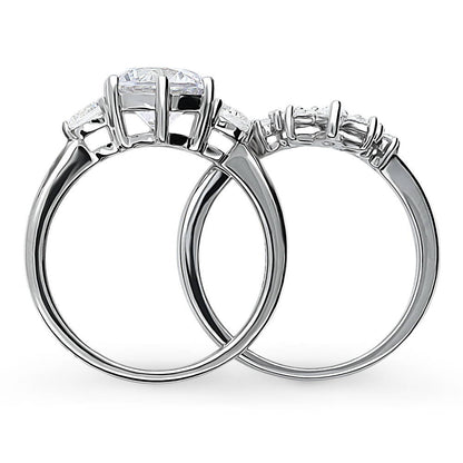 3-Stone Flower 7-Stone Wishbone CZ Ring Set in Sterling Silver