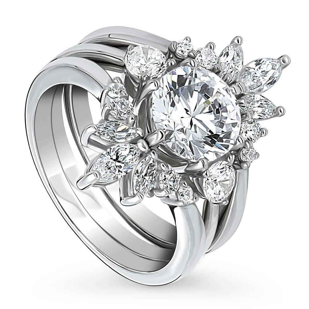3-Stone 7-Stone Round CZ Ring Set in Sterling Silver
