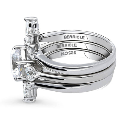 3-Stone Flower 7-Stone Wishbone CZ Ring Set in Sterling Silver