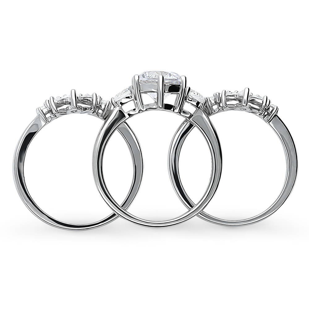 3-Stone 7-Stone Round CZ Ring Set in Sterling Silver