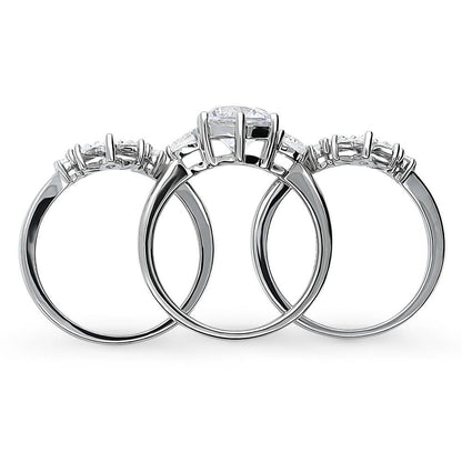 3-Stone Flower 7-Stone Wishbone CZ Ring Set in Sterling Silver