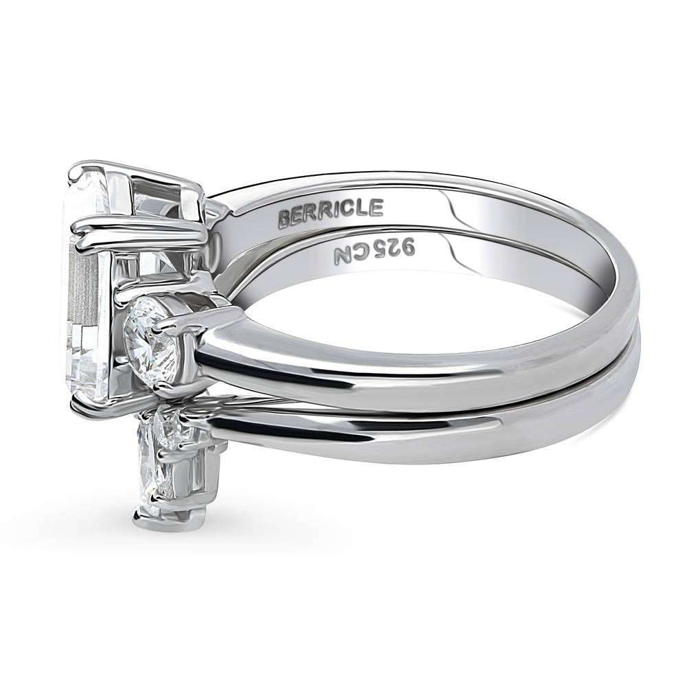 3-Stone Flower 7-Stone Wishbone CZ Ring Set in Sterling Silver