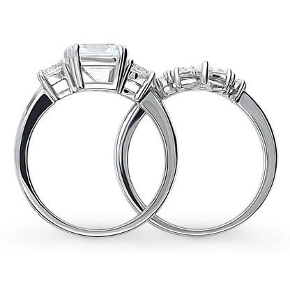 3-Stone Flower 7-Stone Wishbone CZ Ring Set in Sterling Silver